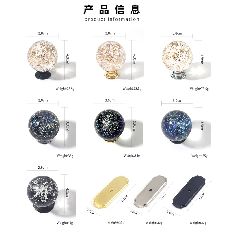 High-end zinc alloy base plate cabinet door handle, bedside table handle, wardrobe cabinet drawer, light luxury and creative crystal handle details Picture