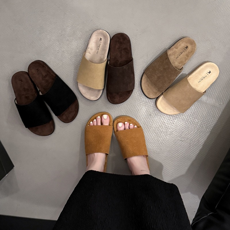 Cowhide version ~ Retro flat one-line women's Burken shoes with flip-flops, new soft leather casual outerwear open-toe slippers details Picture