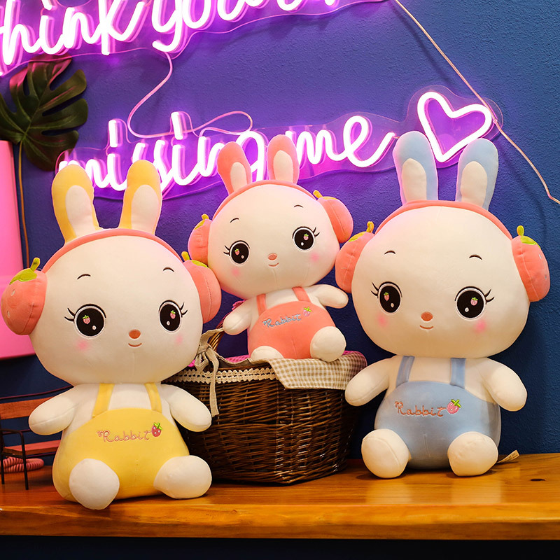 创意新款可爱水果耳机兔子公仔萌萌兔毛绒玩具儿童抱枕地推公仔图