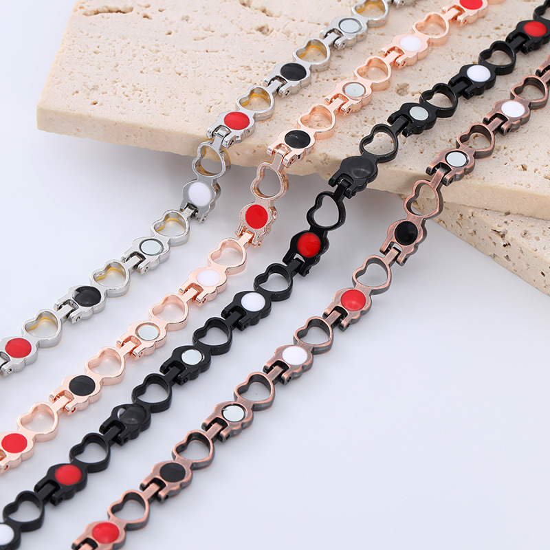 Yun Brocade cross-border best-selling simple and fashionable adjustable heart-shaped bracelet, heart-shaped peach heart, red, white and black oil bracelet wholesale Specification image
