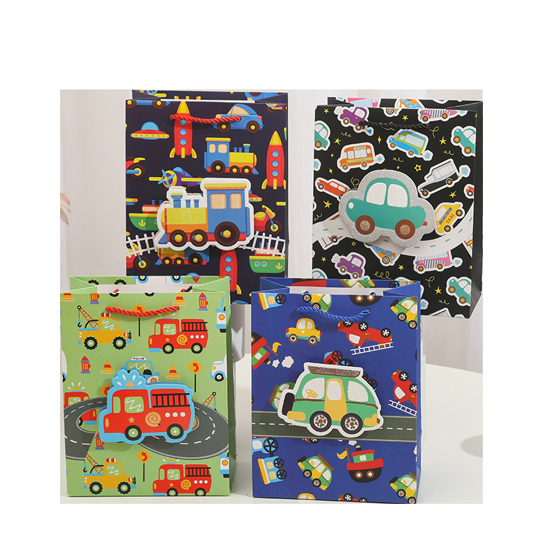 Cartoon car boy 3D patch powder gift bag, hand-held bag, gilded powder paper bag, birthday return gift and souvenir Item Picture