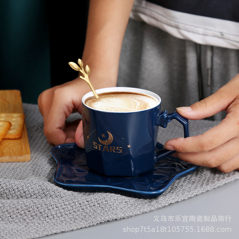 European Coffee Cup Saucer Spoon Mug Ceramic Five-Pointed Star Creative Cup Restaurant English Cup Business Gift Application Scenario