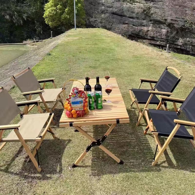 Manufacturers Direct Outdoor Folding Table And Chair Set Solid Wood Aluminum Alloy Egg Roll Table Picnic Camping Table Kermit Chair details Picture
