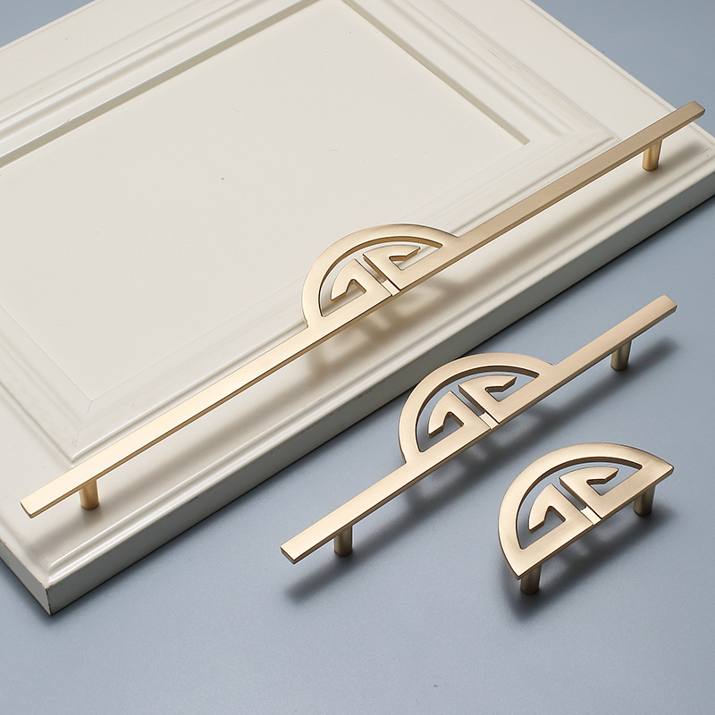 New Chinese-style wardrobe door handles, golden cabinet door handles, drawer shoe cabinet handles, long handles, double-fitting furniture hardware