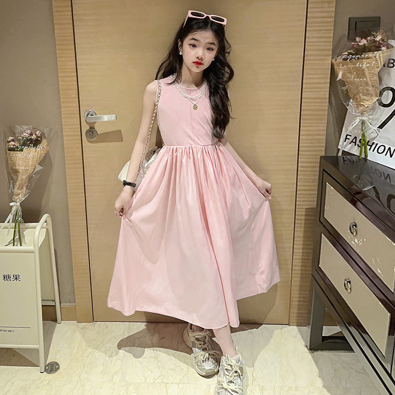 Summer French vest dress for girls 2024 New style Children's stylish and cute princess dress, long dress for big kids Specification image