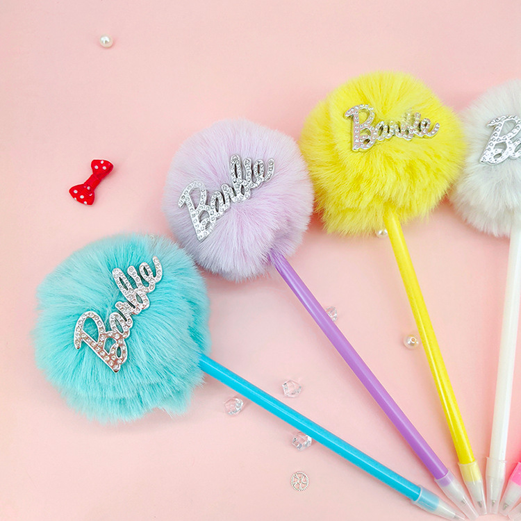 Barbie Girlish heart, student, cute plush pen, super cute, Internet celebrity, personalized pom-pom pen, gift pen, ballpoint pen details Picture