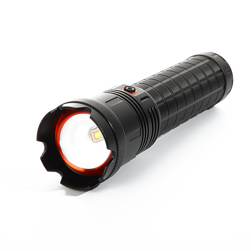 新跨境长续航白激光户外可变焦远射铝合金充电电池手电筒