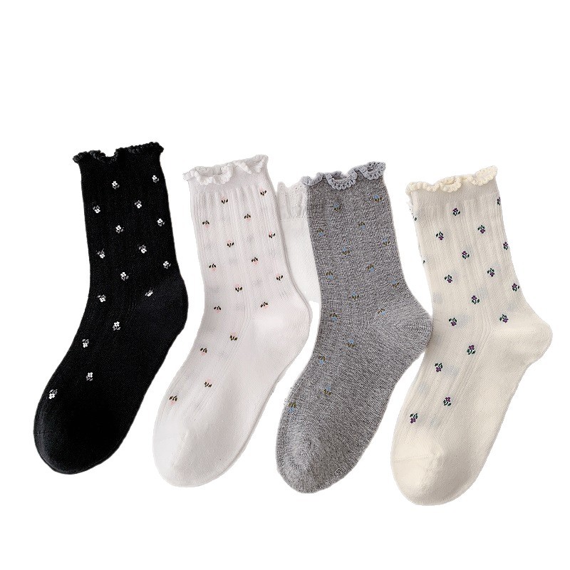 Sock stall, one-piece consignment service, small floral socks, women's mid-calf socks, spring and summer versatile, fresh and delicate lace artistic style, postpartum socks, thin summer long socks, one-piece consignment service Item Picture