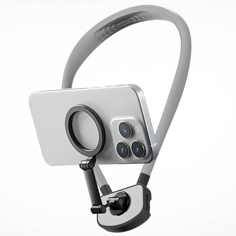 Neckband mobile phone magnetic stand, first-person perspective shooting, live streaming, cycling, mountain climbing, fishing, outdoor action camera accessory Application Scenario