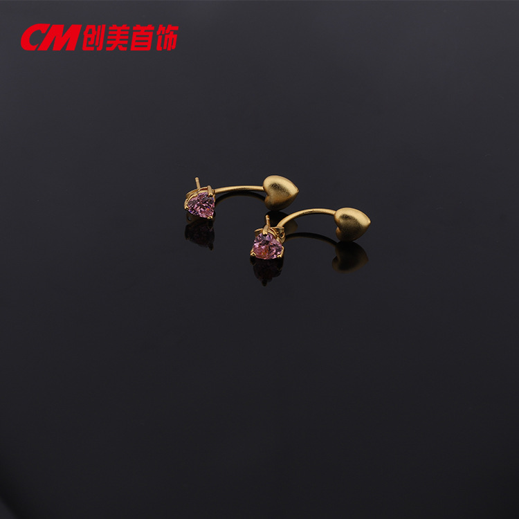 Chuangmei Jewelry 24K gold-plated artificial gemstone stud earrings, European and American retro fashion trend zircon earrings for women Specification image