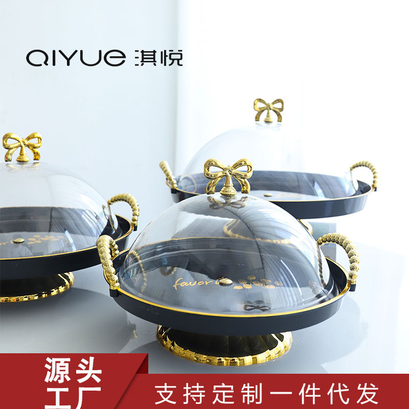 Tall cake tray with cover dessert table display rotating fruit tray Black plastic buffet bread dessert tray thumbnail