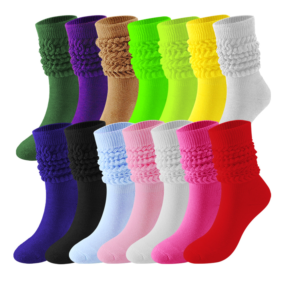 跨境外贸男女堆堆袜秋冬保暖长筒slouch socks 亚马逊泡泡袜