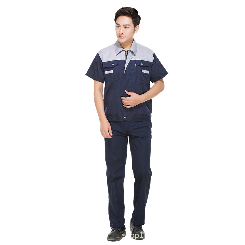 Work clothes short sleeve workshop labor protection clothing industry clothing auto repair machine repair factory clothing site sanitation garden clothing printing word manufacturers Item Picture