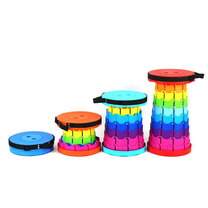 Taburete telescópico taburete portátil al aire libre fila de viaje silla de plástico taburete arco iris taburete plegable ajustable pesca Specification image