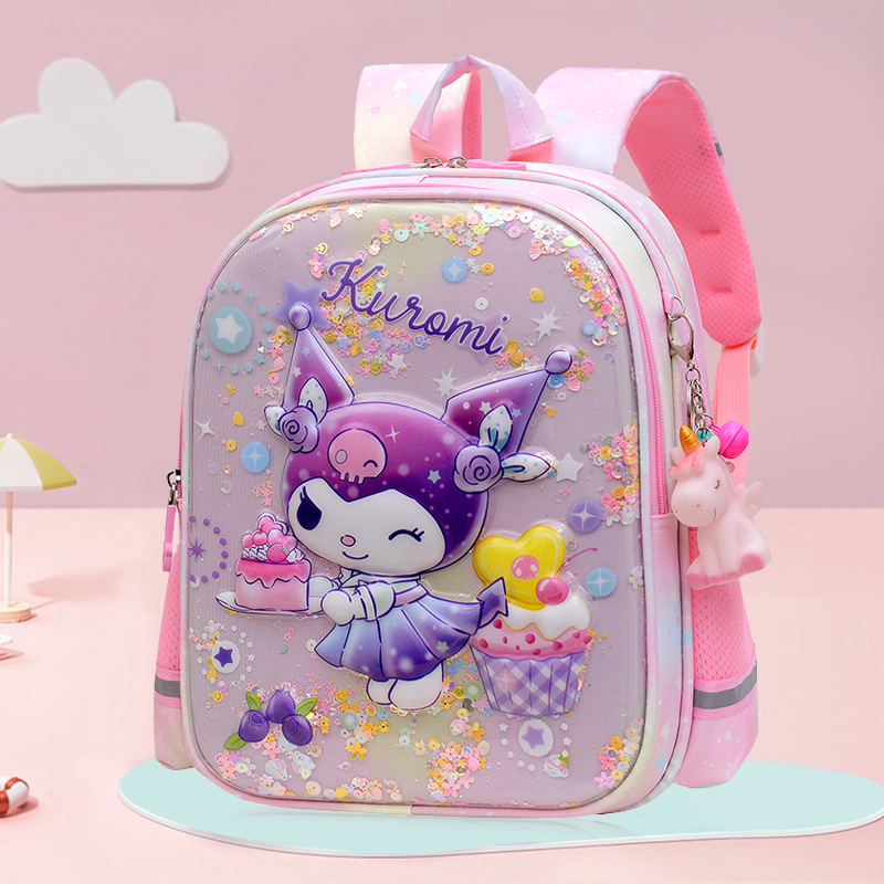 The new Kulomi Melati kindergarten children's backpack features a large capacity, hard shell, 3D style, and is waterproof and dirt-resistant against flowing sand details Picture