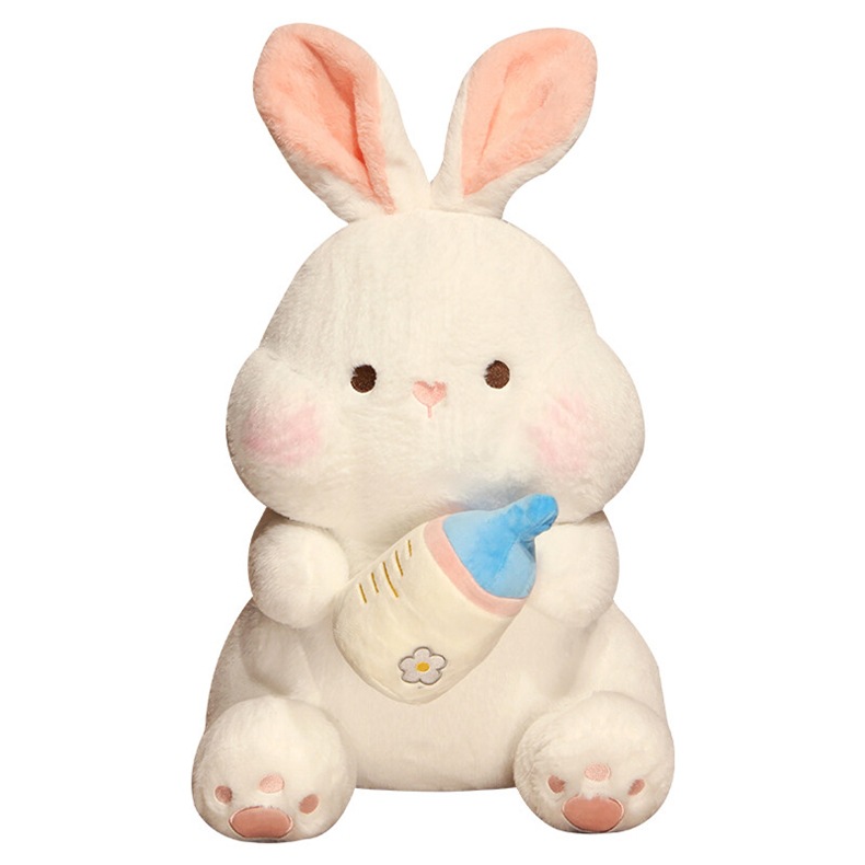 Big white rabbit plush toys for sleeping on the bed, cute baby bottle rabbit dolls, birthday gifts for women wholesale Item Picture