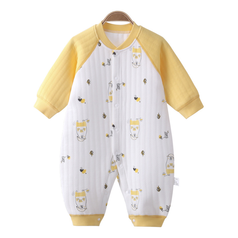 Baby one-piece suits for spring and autumn, three-layer cotton-padded newborn clothes wholesale, baby autumn clothes, Ha clothes, crawl clothes, women's autumn clothes Item Picture