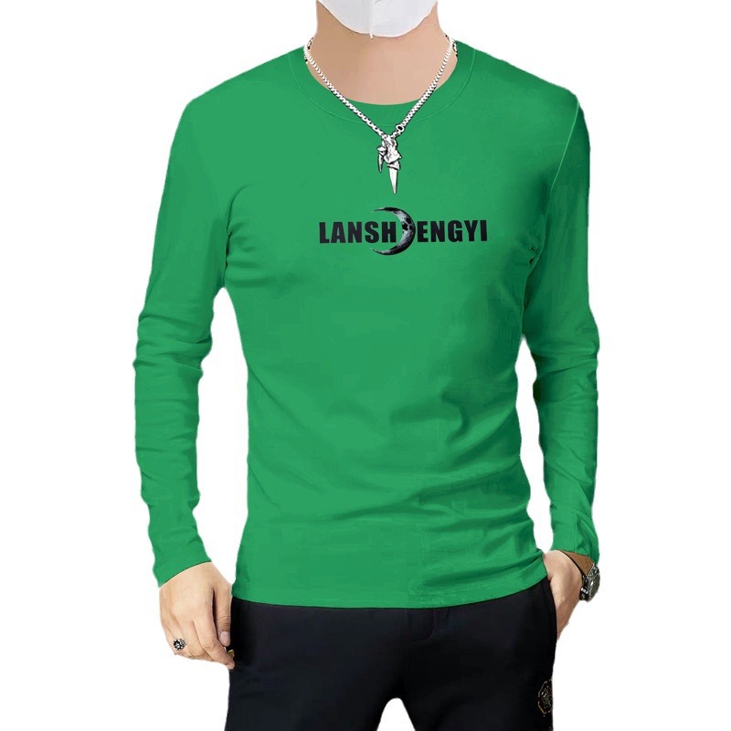 The new men's long-sleeved round-neck T-shirt with printed letters in early autumn is a comfortable, breathable and casual top that is trendy Item Picture