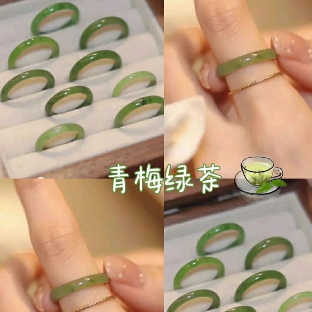 The original Chinese-style fine plain ring with imitation jade on Xiaohongshu, which does not fade, is a niche ancient-style jade ring for women Application Scenario