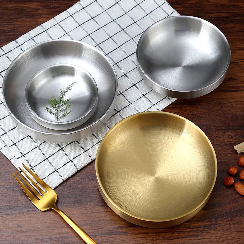 Stainless Steel Double-Layer Korean-Style Saucers, Seasoning Saucers, Dipping Saucers, Golden Kimchi Saucers, Barbecue Restaurant Cold Dish Saucers, Bone Saucers, Flavor Saucers