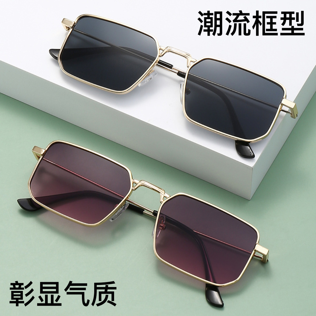 New square-framed men's sunglasses from Europe and America, hip-hop ins Hong Kong-style sunglasses, fashionable and trendy metal sunglasses for women details Picture