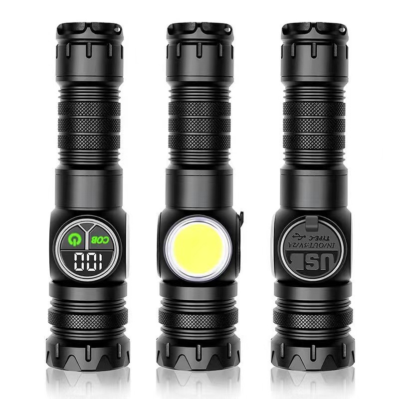 Cross-border bestseller White laser zoom portable flashlight Type-C charging COB side light red and white multi-functional flashlight Application Scenario