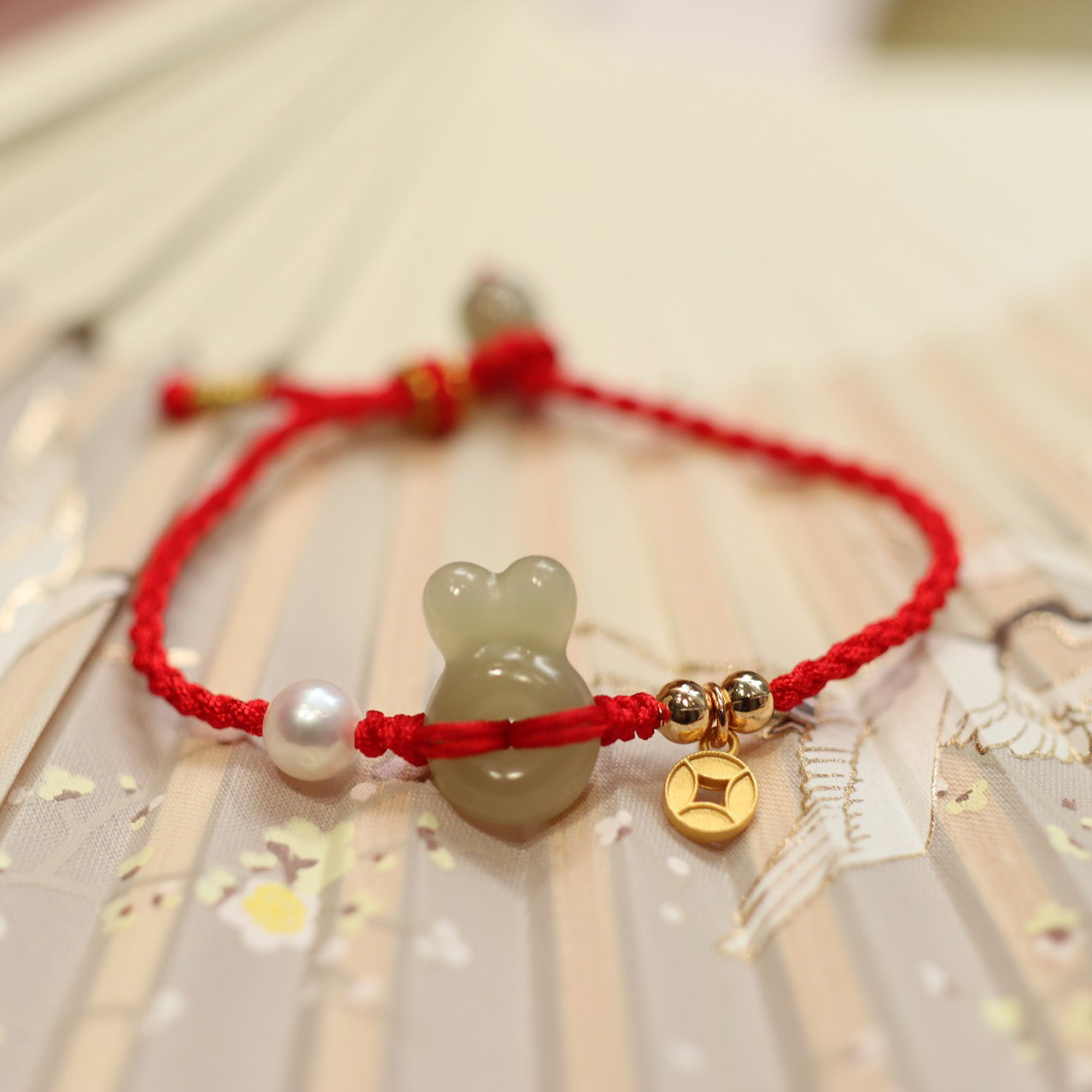 Natural Hotan Jade Rabbit bracelet for women new Chinese red rope woven bracelet retro Year of the girl gift