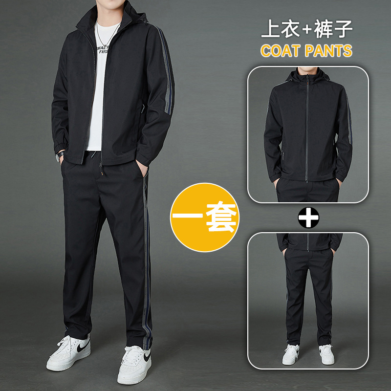 休闲运动套装男士2025春季新款潮流搭配两件套宽松夹克男中年外套