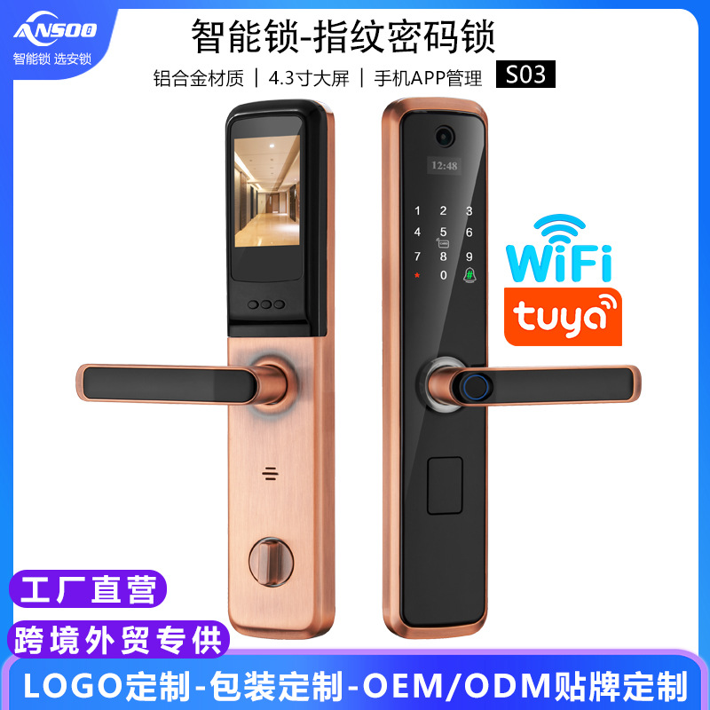 智能锁一握开指纹锁家用防盗门通通涂鸦入户门酒店公寓密码锁跨境