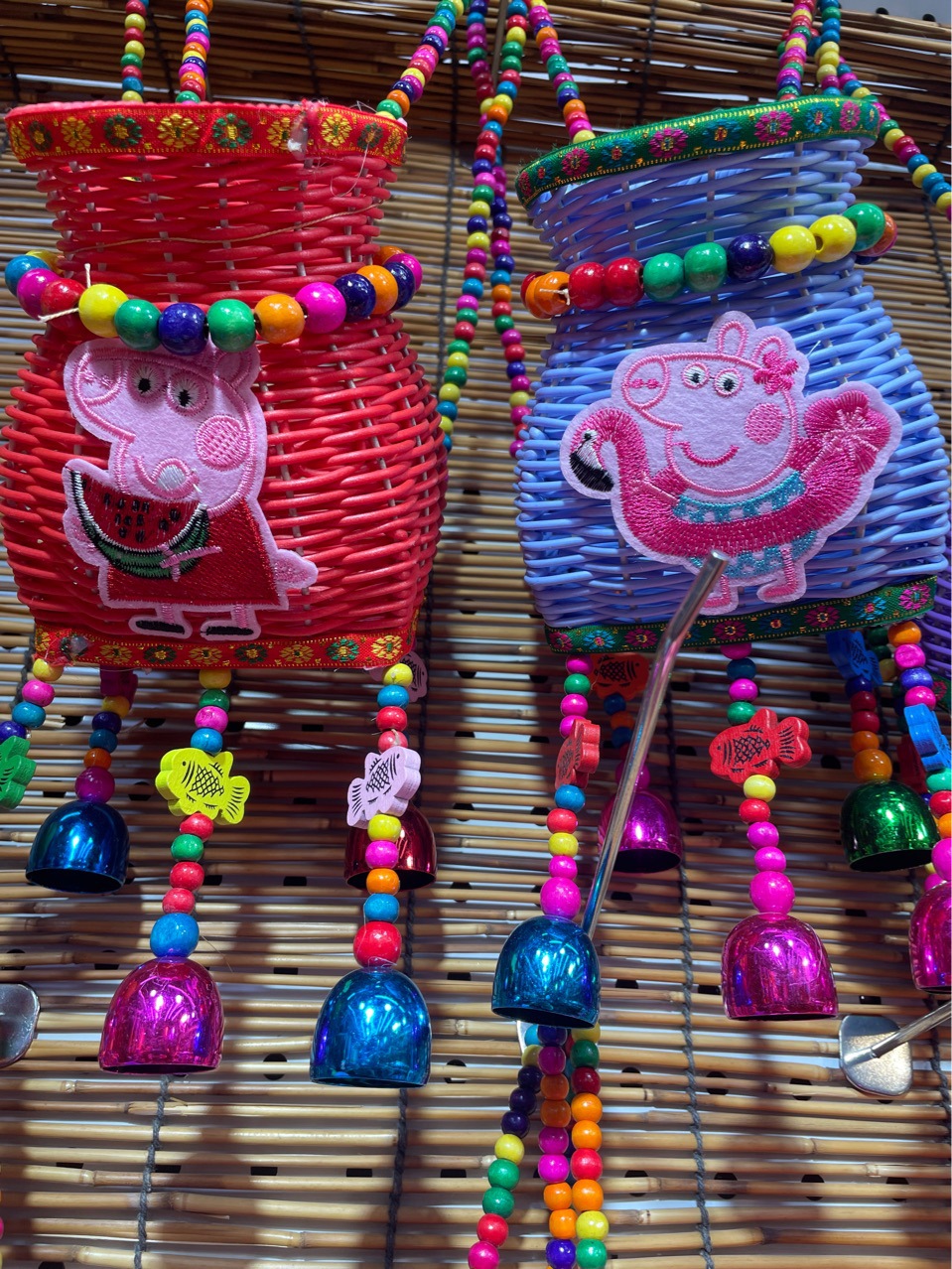 Scenic Area Children's Small Basket National Wind Bamboo Woven Fish Basket Craft Color Wind Chimes Stage Performance Toy Hanging Decorated Basket details Picture