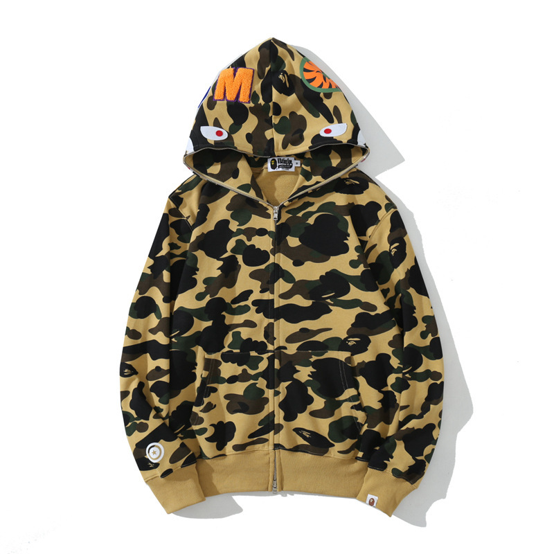 Cross-Border Wholesale Bape Shark Head Classic Camouflage Hooded Cardigan Zipper Hair Circle Men And Women's Fashion Hoodie Coat details Picture