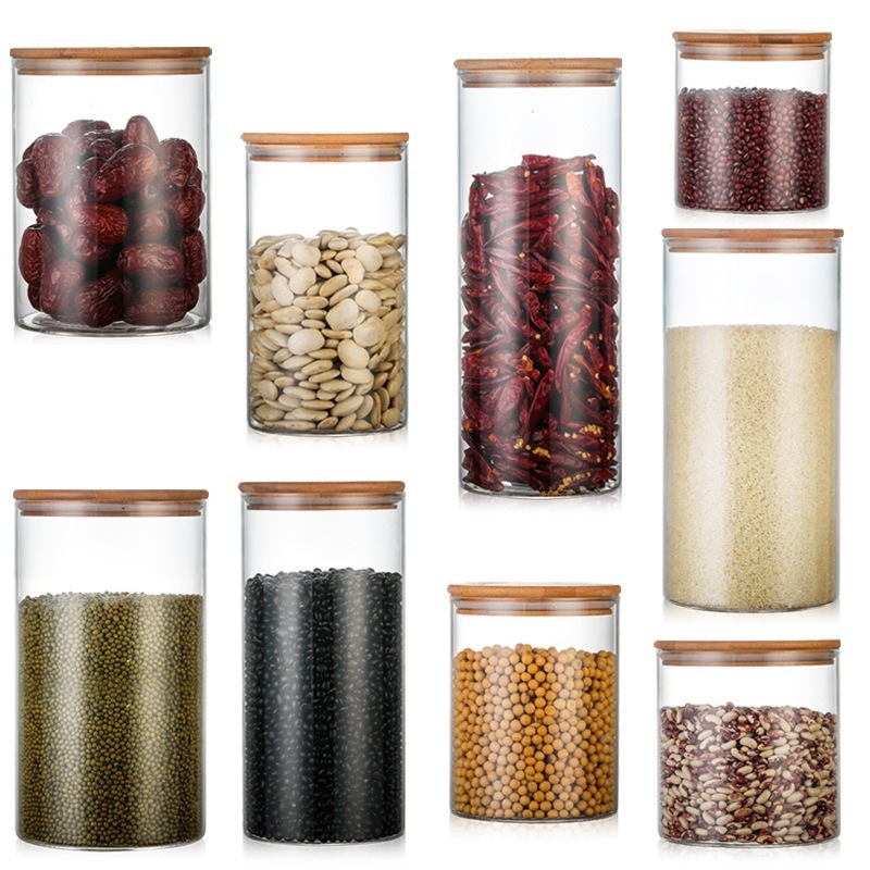 High Borosilicate Transparent Glass Sealed Jar Bamboo Lid Multi-Grain Snacks Glass Storage Jar Kitchen Storage Bottle Tea Jar Item Picture