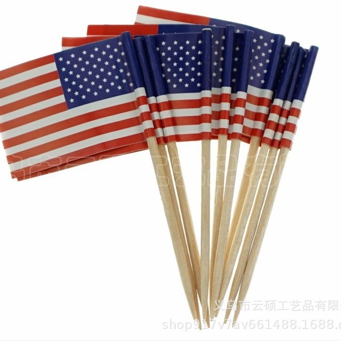 热销美国牙签旗 派对水果蛋糕牛排汉堡插签 各国旗牙签旗现货特价