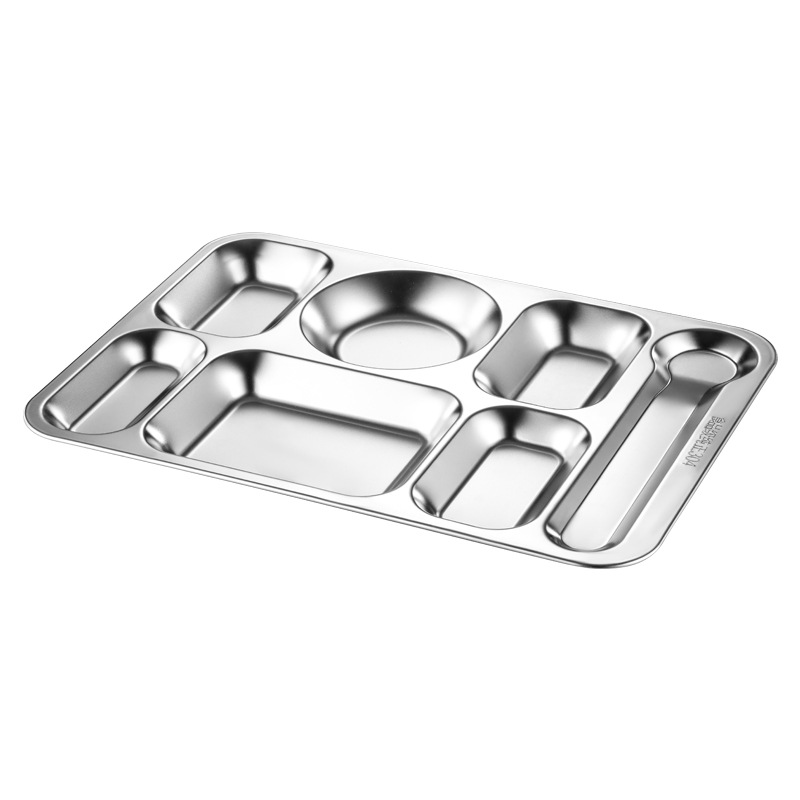 304 stainless steel plates, thickened school student and children's plates, canteen compartmentalized plates, large-sized adult fast food plates Item Picture