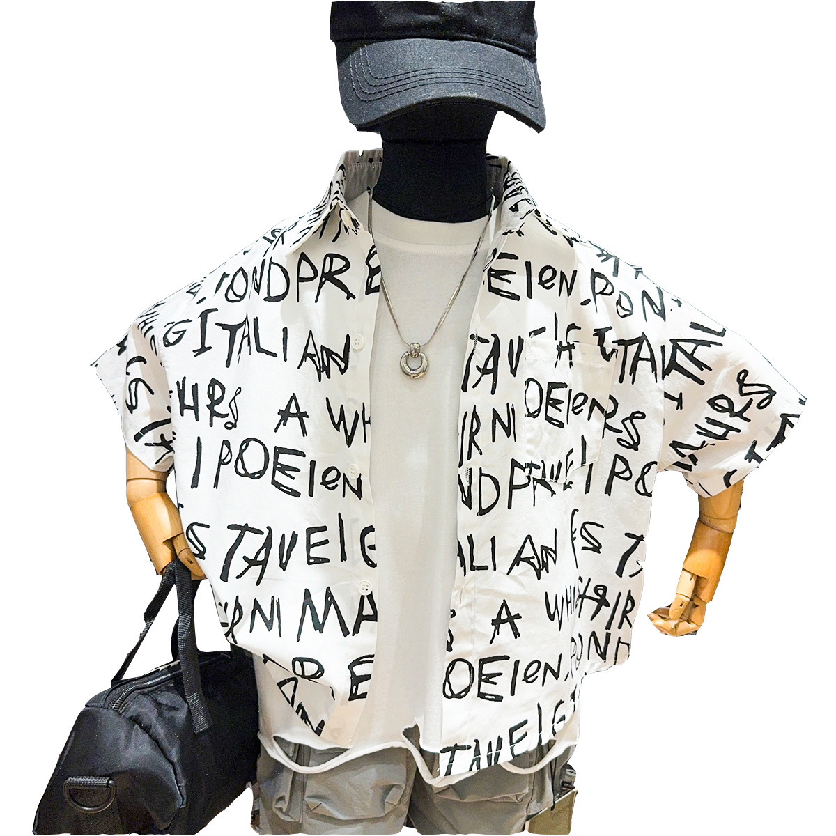 Summer Korean-style casual and fashionable children's shirts with full printed letters, short-sleeved shirts for boys and girls Item Picture
