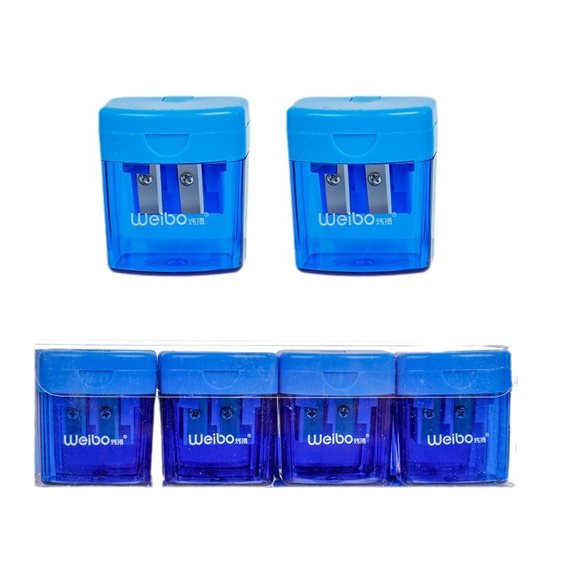 Weibo Stationery Primary School Students' simple double-hole blue transparent pencil sharpener, small and portable manual pencil sharpener Item Picture