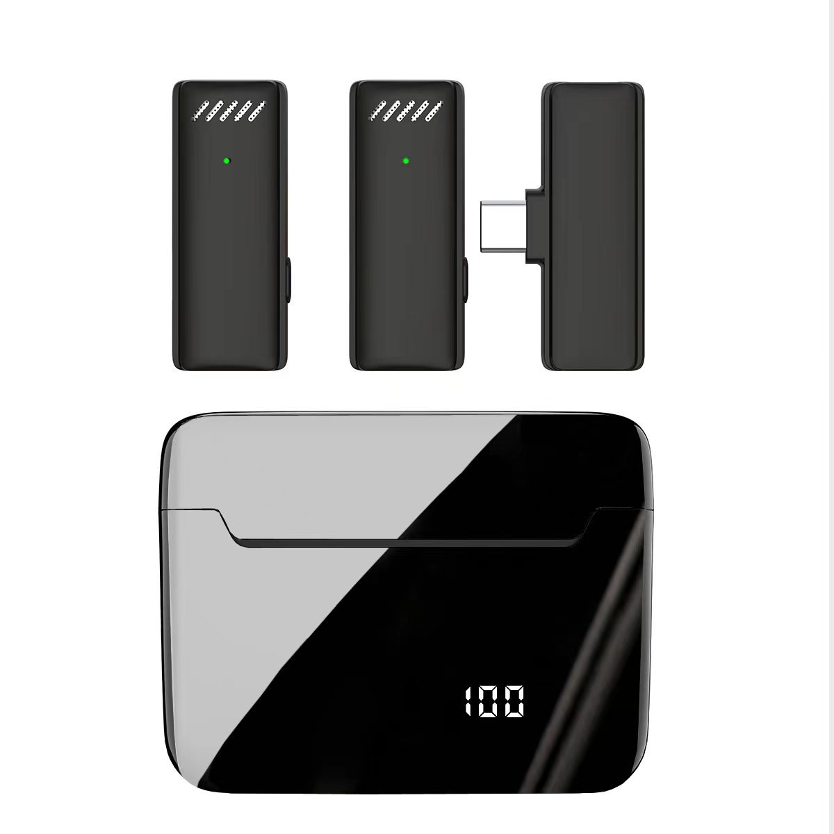 Private Module Display Wireless Collar Microphone One Drag Two Noise Reduction K Song Dual Mobile Phone Live Microphone With Charging Bay Item Picture