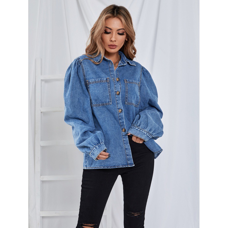 亚马逊跨境女装欧美INS  休闲百搭时尚洋气宽松牛仔外套潮女