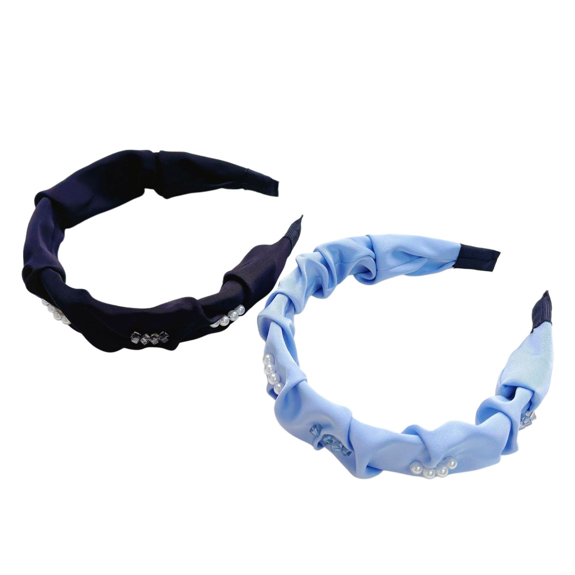 Korean daily fairy pleated fabric hair bands with pearl-like crystal wraps, sweet and trendy girl hairpins and hair accessories Item Picture