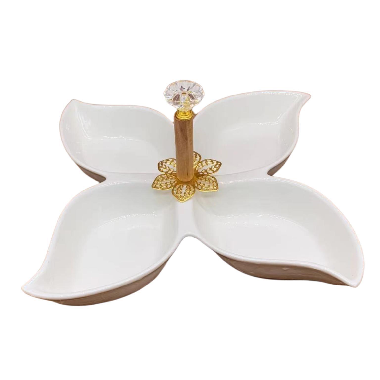 Four leaf lattice pure white fruit plate pure white ceramic multi-lattice fruit plate design sense of portable restaurant food four grid platter full figure