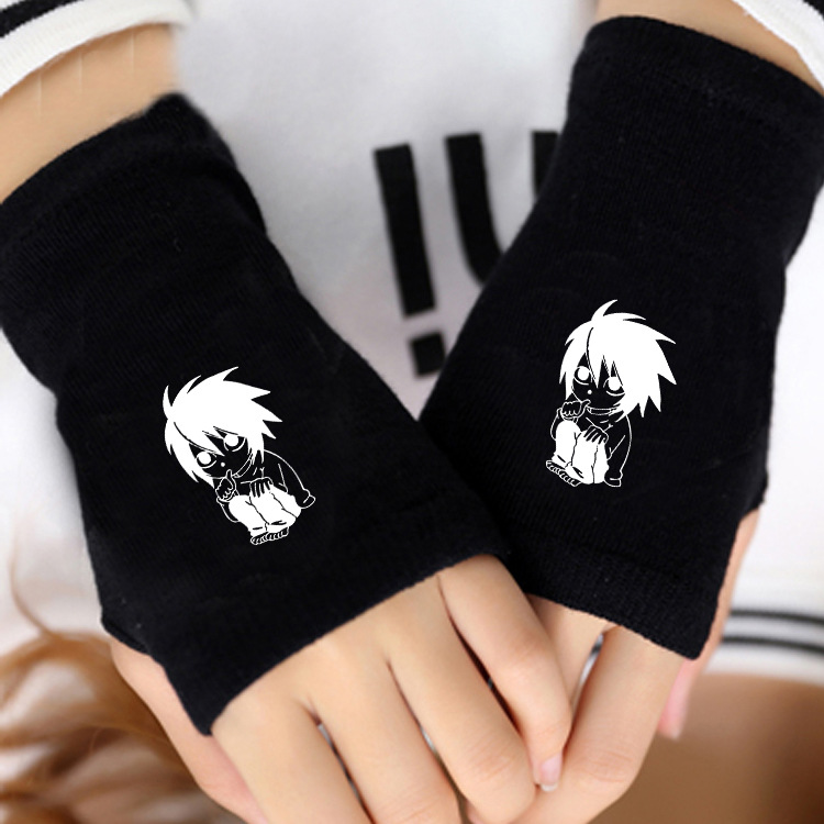 Death Note Thiogram quintage flower married anime male and female autumn and winter students half finger gloves warm riding gloves