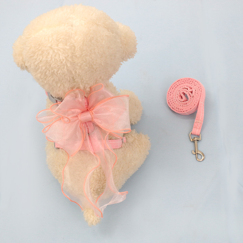 Wholesale Fairy net cute bow chest harness leash walking princess pets out walking cats and dogs to prevent breaking free details Picture