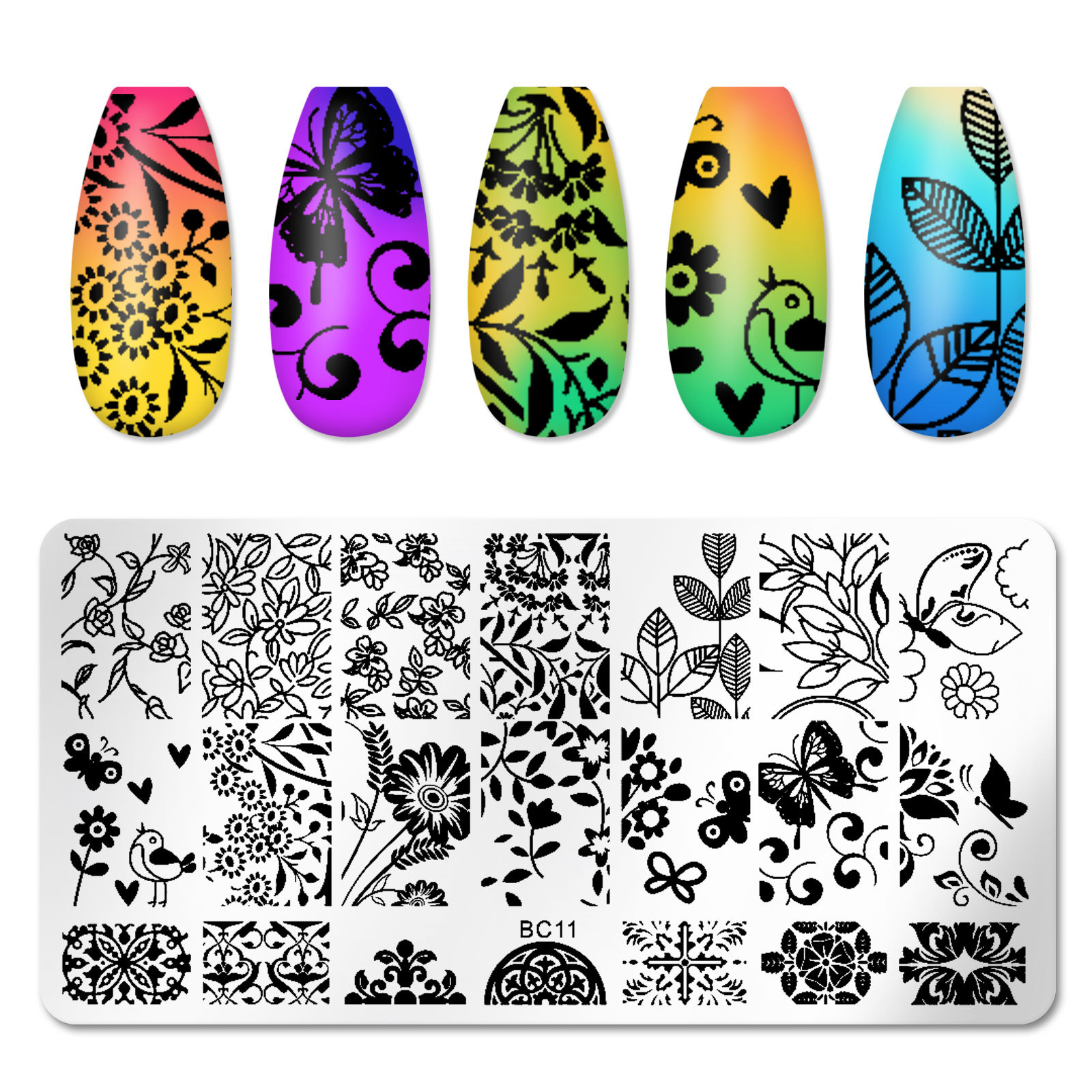 Cross border nail transfer printing template Printing nail polish plate template Rectangular painted seal tool Specification drawing