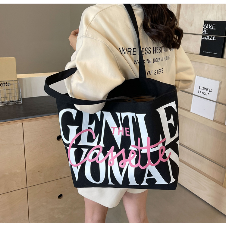 A new 2024 Korean-style large-capacity tote bag for girls, a niche canvas bag with fashionable letters and a fresh and clean shoulder bag Specification image