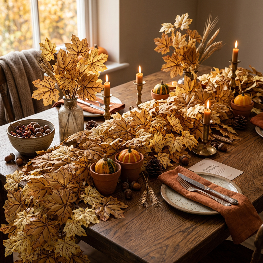Artificial maple leaf rattan cross-border autumn outdoor decoration arrangement Artificial maple leaf autumn wreath Artificial maple leaf rattan pic 15