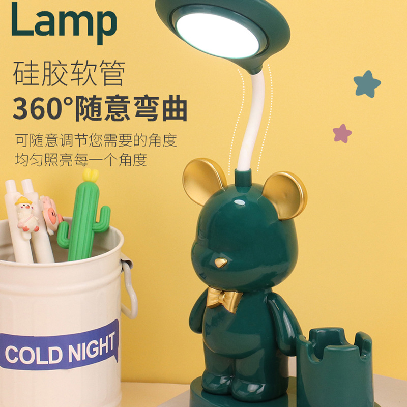 Small Cartoon Table Lamp With Pencil Holder And Pencil Sharpener Flexible Rechargeable Children's Room Eye Protection Reading And Learning Light details Picture