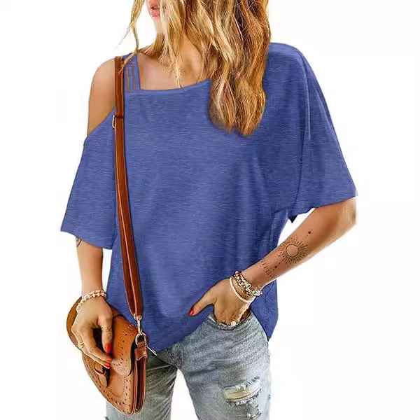 The new summer casual, off-the-shoulder, loose short-sleeved women's T-shirt for Amazon women's Cross-border shopping in Europe and America in 2024 Specification image