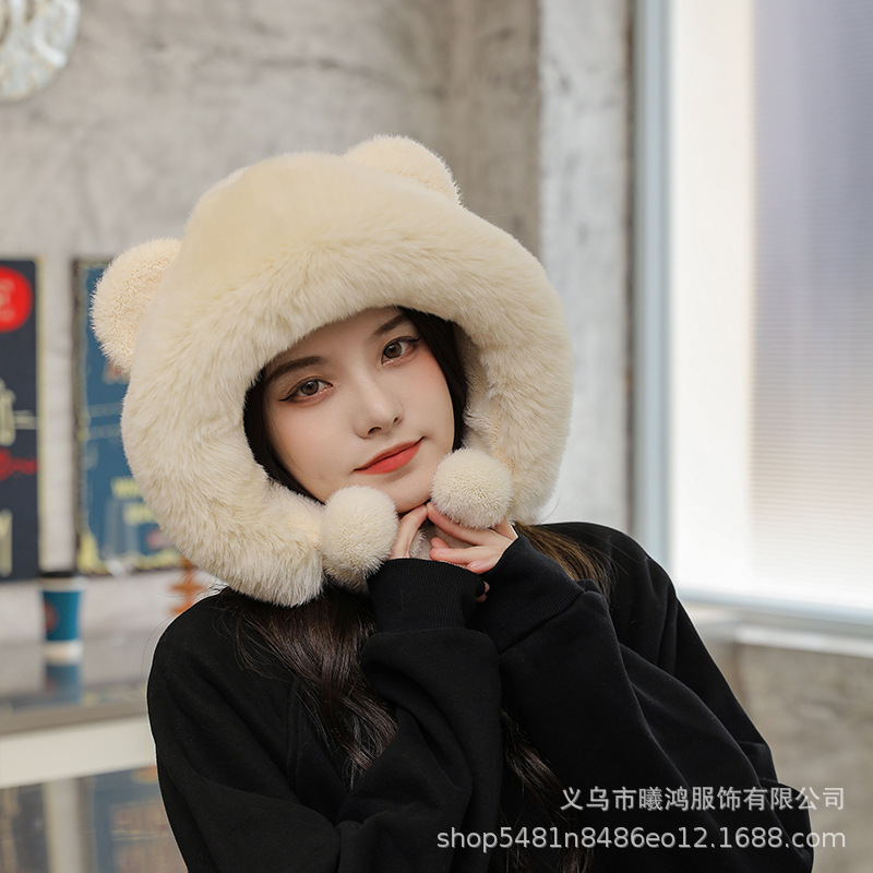 Winter Warm Cute Bear Ears Plush Hat Female Thickened Outdoor Cycling Winter Ski Hat Manufacturers Direct Sales details Picture