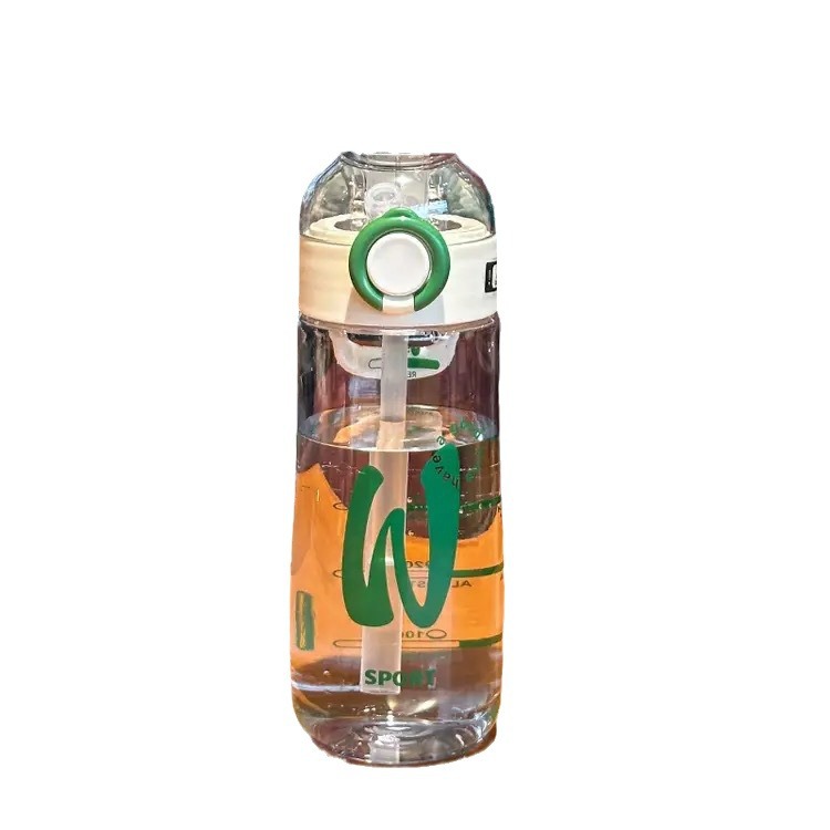 Hot-selling straw cup, simple lock buckle with handle scale, transparent and shock-resistant plastic water bottle, portable water cup for students to work Item Picture