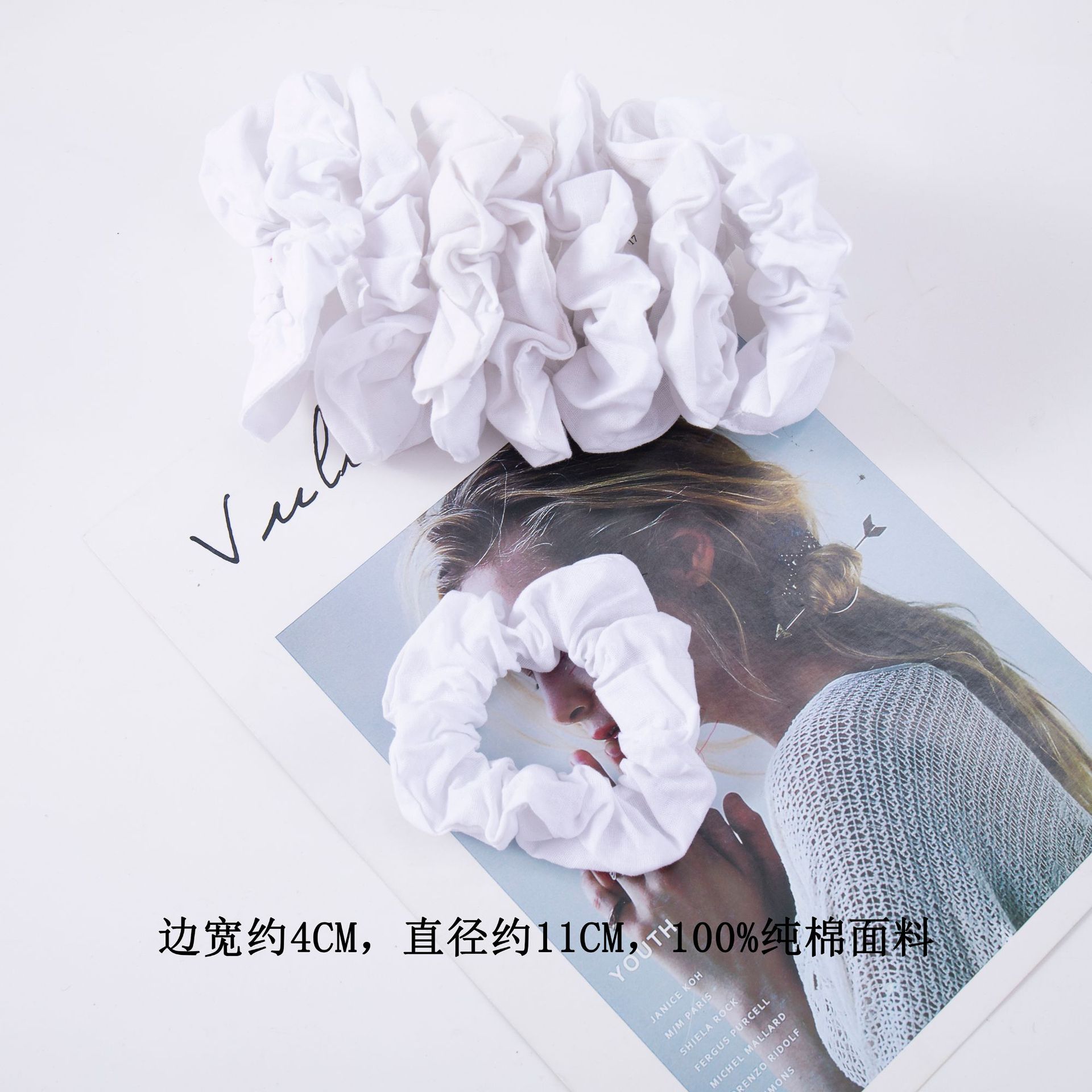 Diy Women's Tie-Dye Pure Cotton White Large Colon Scrunchie Europe And The United States Cloth Circle Personality Rubber Band Head Rope Wholesale Application Scenario